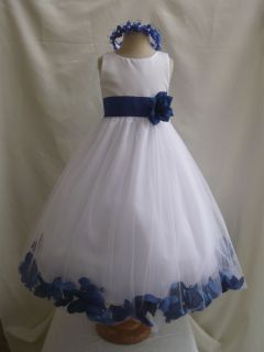 WHITE ROYAL BLUE BRIDAL PARTY FLOWER GIRL DRESS 6 12 18 24 MO 2 4 6 8 