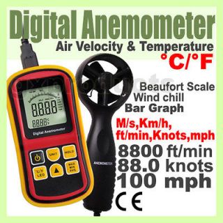   Anemometer Wind Speed Meter Thermometer Air Velocity Gauge 0~45m/s