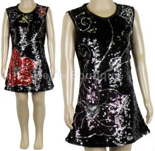 Girls Sequin Glitzy Floral Party Dresses Childrens Teenager Clothing 