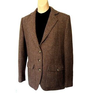 BRITISH Vintage 70s Tweed Suede Patch Norfolk Hacking Jacket Blazer M 