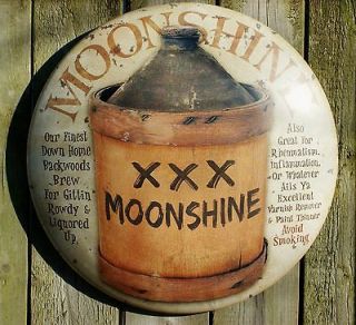 Moonshine Round Tin Metal Sign Americana Vintage Look Country Kitchen 