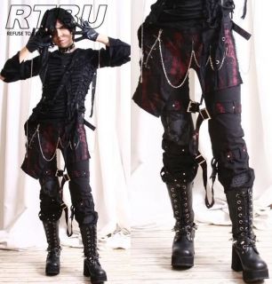   Industrial Gothic Punk Red Metal Rusty Gear Pants w/ Hip Wrap & Gloves