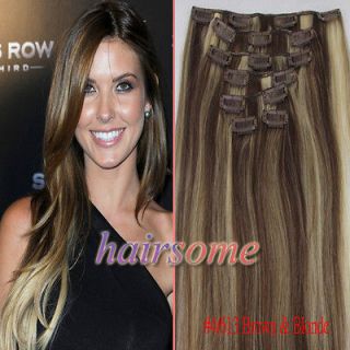   Clip in Remy Straight Human Hair Extensions #4/613 Brown&Blonde HSM