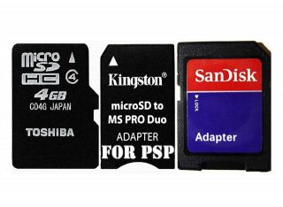 4GB Toshiba Micro SD + Micro SD to Duo Adapter For Sony PSP E1000 1000 