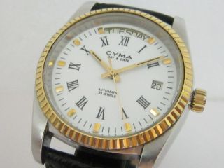 VINTAGE AUTOMATIC TWO TONE CYMA PERSPECTIVE CASE BACK SWISS DAY DATE 