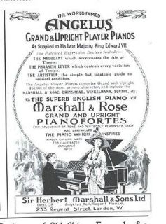   ad angelus grand upright player pianos king edward marshall rose