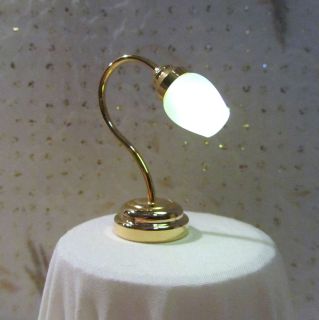 Dollhouse Miniature Battery Operated Tall Brass Desk or Table Lamp