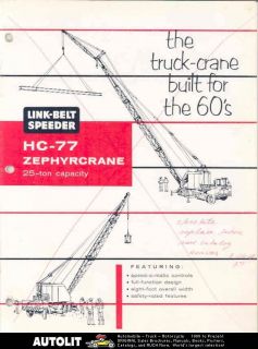 1964 Link Belt Speeder 25Tn Zephyr Truck Crane Brochure