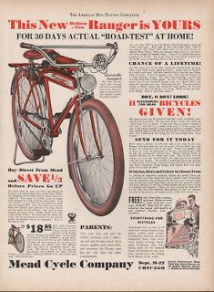 1921 MEAD RANGER BICYCLE BIKE RIDE TRAVEL EXERCISE CHICAGO FITNESS 