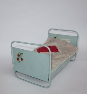 ANTIQUE DOLLHOUSE METAL BEDROOM DOLL BED SET MINIATURE TOY