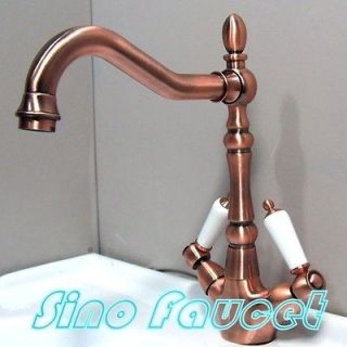 Two Ceramic Lever Antique Copper Kitchen Sink Faucet / Bath Mixer Tap 