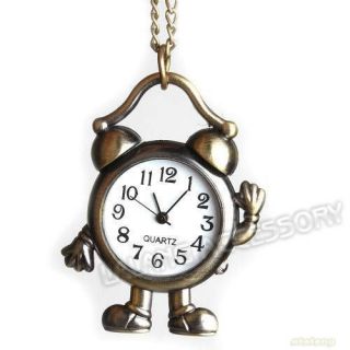 1pcs Antique Bronze Clock Shape Charm 82cm Chain Necklace Pocket Watch 