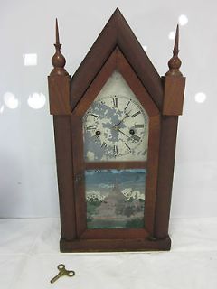 Antique Woodbury Clock co. Wood Wind Up Mantle Clock w/ Key