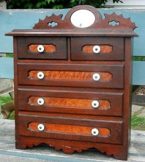 FANTASTIC Antique MINIATURE Chest Drawers Solid Birdseye Maple 