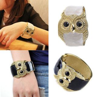 Vintage Rhinestone Eye Enamel Owl Bracelet Cuff Bangle Women Accessory 