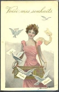 JB183 VIENNE Style BEAUTIFUL LADY BIRD CAGE DOVES LETTERS