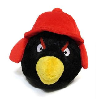 Angry Birds 5 Plush Black Winter Bird with Red Trapper Hat New with 
