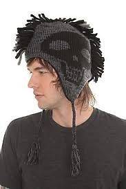 Black Gray Skull Mohawk Hat Peruvian knit Ski Beanie NWT