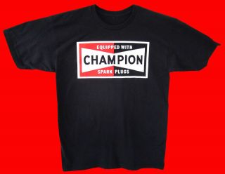 Champion Spark Plugs BLACK T shirt vintage sign Retro sticker Cafe 