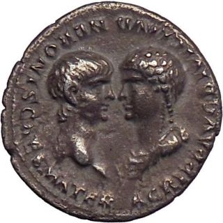 Nero & Agrippina Jr. Silver Denarius. 54 AD. Superb. Very Rare.