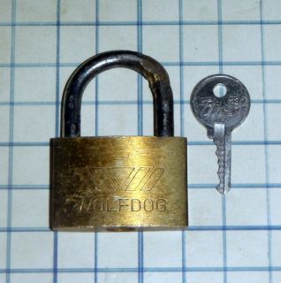  Brass Wolfdog Padlock & Flat Skeleton key steel Shackle Lock Antique