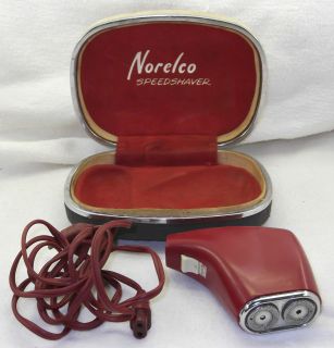 Vintage Philips Norelco Speedshaver Electric Razor Shaver Red Case 