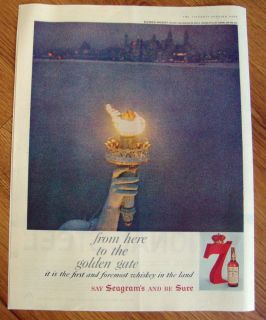 1959 Seagrams Whiskey Ad the Torch of Statue of Liberty New York