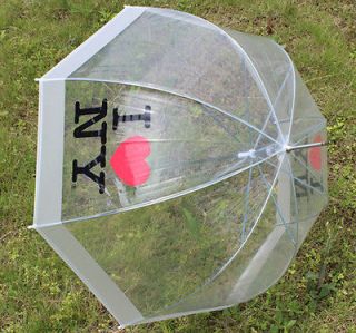   Stick Dome Birdcage Transparent Sun/Rain Umbrella I LOVE NY Pattern