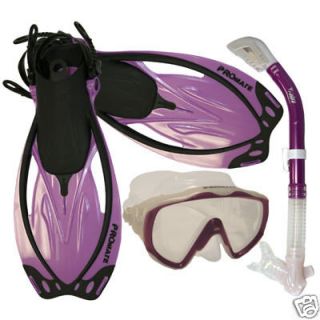 NEW Snorkeling Dive Mask Dry Snorkel Fins Lady Gear Set