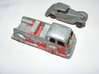 OLD TOOTSIE TOY FIRE TRUCK PLUS OLD ROADSTER CAR ANTIQUE TOY VEHICLE
