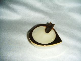 Off White Marbled Alabaster Single Heart Shaped Ashtray w/ Bright Gold 