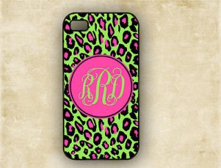Case for Iphone 4 and 4s, Personalized Leopard print green and hot 