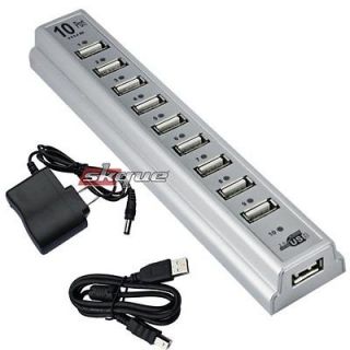 10 Port USB 2.0 HUB w/ AC Charger Adapter High Speed for Laptop 