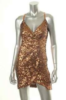 French Connection NEW Shirley Bronze Sequined Ruched Back Zip Cocktail 