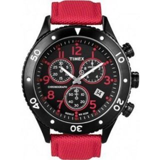 Timex Mens INDIGLO T Series Chronograph Black IP Stainless Steel Red 