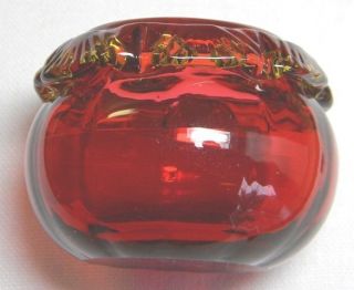   Glass Open Salt   Cranberry with Vaseline Rigaree   English   c. 1890