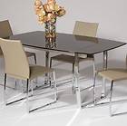 Boat Shaped Modern Marcy Brown Glass Top Dining Table with Chrome Legs