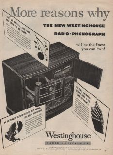 1945 VINTAGE WESTINGHOUSE RADIO PHONOGRAPH MORE REASONS WHY PRINT AD