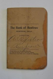 RENFROW OKLAHOMA BANK ACCOUNT LEDGER BOOKLET 1906 PRE STATEHOOD