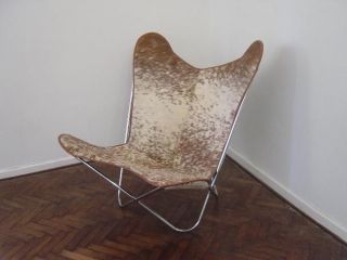 BROWN and WHITE Cowhide Leather BKF Butterfly Chair