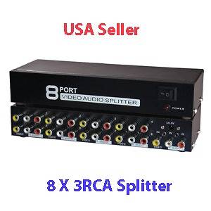 in 8 out 1x8 Composite RCA Video Audio Splitter DVD Distribution 