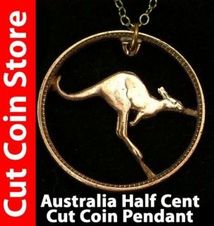 Australia Half ½ Penny Kangaroo Cut Coin Necklace Australian Copper 