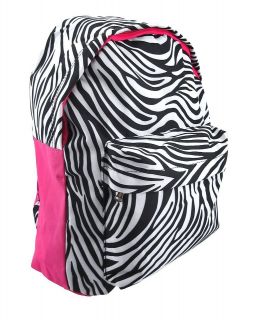 Zebra Animal Print Backpack Travel School Bag w/ Pink Trim & Cell 