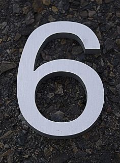 Modern House Number Aluminum Helvetica Font Six 6