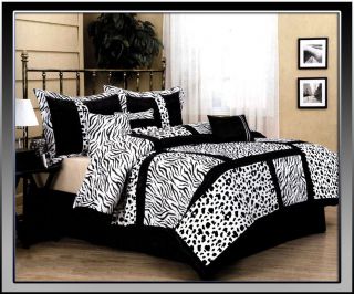 11 Pcs  Zebra Leopard Comforter + Window Curtain Set King Black 