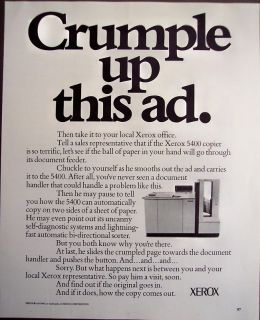 1979 XEROX 5400 Copier crumple up this ad Vintage Ad
