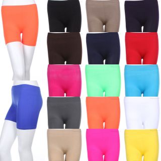 Seamless Basic Plain Solid Tight Athletic Shorts Stretch Spandex Pants 