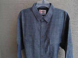 NEW MENS DICKIES L/S INDIGO CHAMBRAY HEAVY WEIGHT BUTTON FRONT CASUAL 
