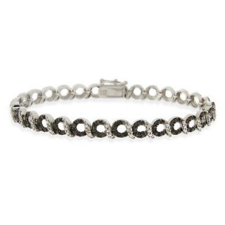 925 Silver Black Diamond Accent Circle and Bar Bracelet