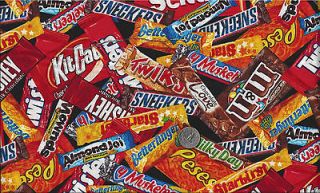   Bars I Spy Snickers, M&M, Milky Way, Almond Joy, Skittles Fabric BTHY